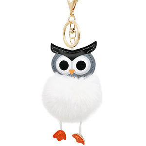 Ella & Elly White Owl Pom-Pom Purse Charm